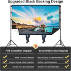 Projector Screen with Stand, TOWOND 100 inch Portable Projector Screen Black Backing, Indoor Outdoor Movie Screen 16:9 4K HD Wrinkle-Free Projection Screen with Carry Bag for Backyard Movie Night