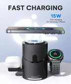 ZEEHOO 3 in 1 Charging Station for Samsung, Wireless Charger Stand, Qi2 15W Fast Charging for Samsung Galaxy S24 Ultra/S23 Ultra/S22/S21, Galaxy Watch Ultra/7/6/5, Galaxy Buds 2/2 Pro (Black)