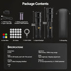 WELLMAKING 15W LED Photography Flashlight Optical Glass Lenses, 7800mAh Aluminum Alloy Patterned Ambient Light, with 20 Patterned Light Filters for Photo, Content Creation Video Recording Accessorie