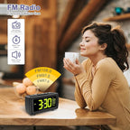 OQIMAX Digital Alarm Clock Radio, 7 Color Fonts, Dual Alarms, FM Radio, USB Charging Port, Snooze, Digital FM Radio Clock with Battery Backup, Adjustable Brightness – Ideal for Bedroom & Office