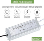 LED Driver 300 Watts(150W X2) 24V DC Transformer， Waterproof IP67 Power Supply, 24V DC Low Voltage Output Adapter with 3-Prong Plug 3.3 Feet Cable for LED Light, Computer Project, Outdoor Light