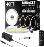 BUNACET COB LED Strip Light 40ft/12m (1 Roll) Cool White 6500K High Lumen CRI 90+ with UL Listed Power Adapter RF Remote for Bedroom Counter Under Cabinet Kitchen Projects