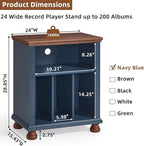 Joaxswe Record Player Stand with Vinyl Record Storage, 24" Wide Mid-Century Record Player Table Up to 200 Albums,Large Wood Turntable Stand Cabinet Dispaly Shelf for Living Room,Bedroom,Blue