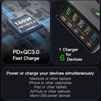 USB Charger Station Multi Port: Desktop 160W Power Fast Charging Hub Wall Block PD 3.0 – 5 Ports with Wireless Pad & Digital Display