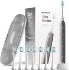 Aquasonic Vibe Series Ultra-Whitening Toothbrush – ADA Accepted Electric Toothbrush - 8 Brush Heads & Travel Case – 40,000 VPM Motor & Wireless Charging - 4 Modes w Smart Timer – Charcoal Metallic