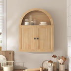 Arched Bathroom Wall Cabinet, 23.6 x 30.3'' Over The Toilet Cabinet with Grille Door, Adjustable Shelf, Wall Mounted Cabinets for Bathroom Laundry Room Kitchen (Oak, 30IN)