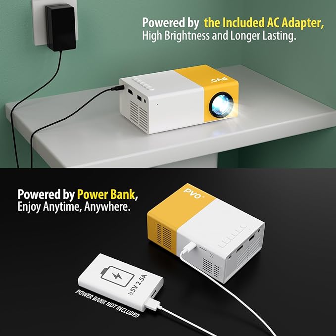PVO Mini Projector Portable For Cartoon, Outdoor Video Projectors, LED Pico Movie-Projector for Home Theater, Kids Gift, Video Can Be Easily Mirrored Directly to The Projector Via Data Cable