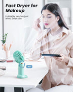 coldSky Portable Handheld Fan, 4000mAh Battery Operated Fan with LED Display, Handheld/Neck/Desk 3 in 1 Personal Small Fans, 90° Foldable Desk Fan with Base, 5 Speed Makeup Lash Fan for Women Green
