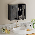 HITNET Black Bathroom Storage Cabinet, Hanging Medicine Cabinet with Adjustable Shelf, Bamboo Over The Toilet Wall Mounted Space Saver Organizer, Double Doors