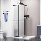 Goodyo 34"- 46" x 72" Glass Shower Door Clear Tempered Glass Panel Fixed Shower Screen for Walk-in Bathroom Matte Black Finish (34" W x 72" H Grid Frost)