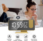Mightree Projection Alarm Clock for Bedroom, Digital Alarm Clock with USB Charger, 7.4" Large LED Mirror Display Radio Alarm Clock, Dual Smart Alarm with Projection on Ceiling, Rich Gold