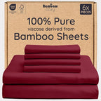 Bambaw 100% Viscose Derived from Bamboo Sheets King Set – 6pcs Set of Cooling Sheets King Size Deep Pocket, Fits Up to 16'' with Elastic Corner Straps, Ultra Soft Bed Sheets King (Burgundy)