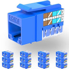 Rapink RJ45 Keystone Jack Cat6 10G Support, Cat6 Keystone Jacks UTP 10 Pack for Wall Plate and Patch Panel, Rj45 Keystone 90 Degree Blue Color for Cat 6, Cat5e, Cat5 Cabling