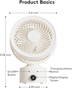 CARONSORT Small Desk Oscillating Fan, Table Air Circulator Fans for Bedroom, Rechargeable Battery Operated with 3 Speeds, Mini Fan 9 Inches, 90° Adjustable Tilt, 30 db Low Noise, White