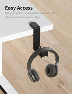 Celerion Headphone Hook - Under Desk Headphone Holder with 360-Degree Adjustable Rotation, Black