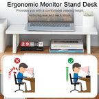 TEAMIX 24 inch Monitor Stand Riser, White Wood & Steel Computer Monitor Stand with Storage, Laptop, PC, Printer Stand Riser for Desktop Office Desk Organizers