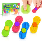 Sensory Fidget Spinnes for Kids Adults：Textured Finger Fidgets 4 Pack, Quiet Classroom Prize, Worry Stones for Kids with Autism ADHD, Anxiety Relief Office Desk Stress Toys Stocking Stuffers
