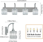 FDPBY Crystal Vanity Lights 4-Light Chrome Bathroom Vanity Lights Modern Crystal Bathroom Light Fixtures Over Mirror 32.67" Long Vanity Light for Bathroom