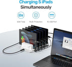 【10PCS】 Unitek Multi Charging Station, 10-Port USB Charger for Multiple Device with SmartIC Tech and Adjustable Dividers, Organizer Stand Compatible with iPad, Tablet, Kindle, iPhone - 10PCS, White