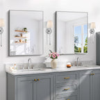 Silver Bathroom Mirror for Wall, 24x32 Inch Rectangle with Metal Frame, Modern Vanity for Bathroom Living Room, Entryway Hangs Horizontal or Vertical