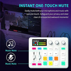 Bonkyo Gaming Audio Mixer & USB Interface with XLR Microphone, Bluetooth 5.0, RGB Effects, 48V Phantom Power, Voice Changer, G1 Sound Card for PS5, TikTok Live Streaming, Podcasting（White）