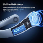 JISULIFE Portable Neck Fan Upgraded, Neckbrace Personal Hands Free, 5 Speed Gears Adjustment, 6000 mAh Wearable Bladeless Quiet Rechargeable for Outdoor Indoor, Gifts for Women Men- Light Blue