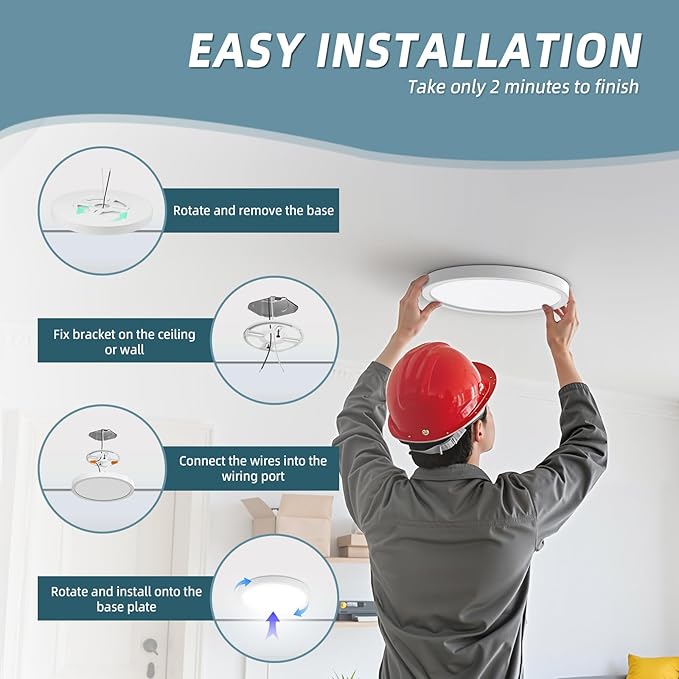 TOPELER 12 Inch Flush Mount Ceiling Light, 5 Color Temperatures Selectable (27K/30K/40K/50K/60K), 28W 2400Lm Dimmable Ultra-Thin Round Lighting Fixture for Kitchen, Stairwell, Porch, Basement