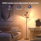 SIBRILLE RGB Floor Lamp, 36W LED Dimmable Standing Lamp with 3 Swivel Lights, Color Changing Tall Lamp with Remote, Stepless Dimmable Modern Floor Lamps for Living Room, Bedroom, Gaming Room,Office