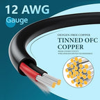 HiFind 12/2 Gauge Speaker Wire Cable 50 Ft-Tinned OFC Copper-UL CL3 Rated- Indoor/Outdoor-Pro Series 12 AWG-UV PVC Jacket&Cotton, Hi-Fi Sound for Car Audio,Home Theater Speakers,Stereos-Black