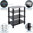 Mount-It! Tempered Glass AV Component Media Stand, Audio Tower and Media Center with 4 Shelves, 88 Lbs Capacity, Black Silk (MI-8670)