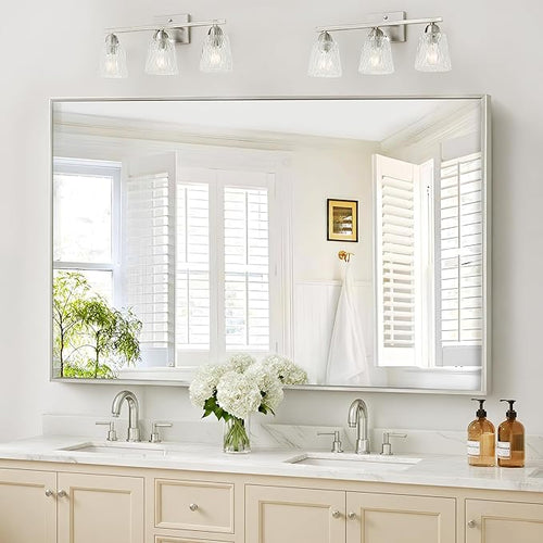 36x55 inch Bathroom Mirror, Silver Rectangle Mirror with Thin Metal Frame, Large Rectangular Wall Mirrors for Bathroom, Living Room, Big Mirror Hang Horizontal/Vertical
