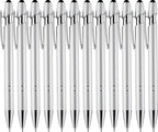 LINFANC 12 Pack Silver Ballpoint Pen with Stylus Tip, 1.0 mm Black Ink Smooth Writing Pens, Metal Stylus Pens for Touch Screens