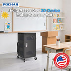 4 Pack | Fully Assembled 30 Bay Multi Device Charging Station for Chromebook,iPad,14'' Laptop,Pre Built Computer Charging Cart with Charger Cable Management,Circuit Breaker,Grounding Protection(Black)