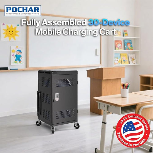 4 Pack | Fully Assembled 30 Bay Multi Device Charging Station for Chromebook,iPad,14'' Laptop,Pre Built Computer Charging Cart with Charger Cable Management,Circuit Breaker,Grounding Protection(Black)