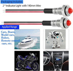 ZGSZJHF UL Listed Mini Indicator Light 8mm 0.31" Waterproof IP67 110V-120V Domed Sphere High Head Metal 304-Stainless Steel LED Lamp Pilot Light with 140mm Wire