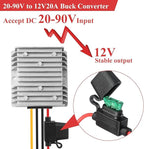 BEYIMEI 20A 240W DC Step Down Converter 20-90V to 12V, 24V 36V 48V 60V 72V 84V to 12V Buck Converter,DC Voltage Converter Power Conversion for Golf Cart, Forklifts Car, Solar Panel
