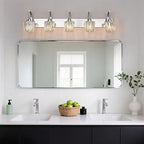 FDPBY Modern Bathroom Vanity Light, 5-Light Chrome Wall Sconce with Crystal Accents, Over Mirror Bathroom Lighting Fixture, 42.52" Long Dimmable Vanity Lamp for Makeup, Easy Installation