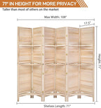 Bonnlo 6 Panels Wood Room Divider with Shelves, 6 FT Height Folding Privacy Screens, Indoor Freestanding Room Partition Wall Divider, Hinged Space Separator (Natural, 6 Panel)