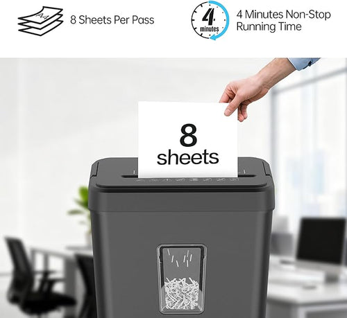 8-Sheet Cross Cut P-4 Security Paper Shredder, 4.2 Gal Bin with Portable Handle, Credit Card/Staple/Clip Shredder for Home Office