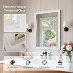 White Wood Effect Framed Wall Mirror, 22x30 Rectangle Mirror, 1/8" Anti-desilvering Tempered Glass, Sustainable& Sturdy Frame, Anti-Rust, HD Reflection &3min Fast Setup for Bathroom Living Room