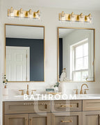 METWET 4-Light Bathroom Light Fixtures, Brushed Gold Vanity Light with Cylinder Clear Glass Shade, Modern Vanity Lighting Fixtures Over Mirror, VL143-BG-4