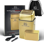 Electric Razor for Men Face with Double Titanium Foils, Professional Barber-Style shavers for Men, USB Rechargeable, Includes Cleaning Brush, Protective Cap & Pouch (Gold)