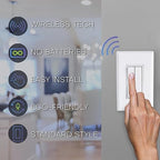 RunLessWire Fan & Light Battery-Free DIY Wireless Light Switch Kit 150ftRF Range Kinetic for Bathrooms & Ceiling Fans: 1 Dual Remote Switch Controls 2 5A On/Off Receivers Separately – White