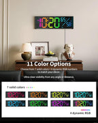 Digital Wall Clock, Large Display Digital Clock with 11 RGB Colors, Wall Clock with Night Light, Alarm Clock, Date, Week, Temp, DST for Living Room, Bedroom, Classroom Decor, Gift for Senior Mom Dad