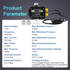 OELFFOW Smart Pump Controller with 2 Metal Pump Connector, BSPP G1 Threaded Interface, 2 Modes Digital Display, Adjustable Pressure, High Power, for Home, Garden, Industrial Use