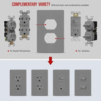 ENERLITES SI8821-GY Duplex Outlet Receptacle Cover, Screwless Wall Plate, Standard Size, 1-Gang 4.68" x 2.93", Unbreakable Polycarbonate Thermoplastic, UL Listed, SI8821-GY-10PCS, Gray, 10 Pack