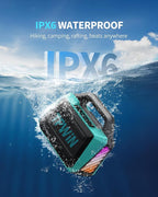 TPWIN Powerful 80W Outdoor Bluetooth Speaker: IPX6 Waterproof, Rugged, 20H Playtime, Deep Bass, Lightshow, TWS, BT 5.3 Wireless, Portable for Travel Hiking Camping Beach Pool - Teal