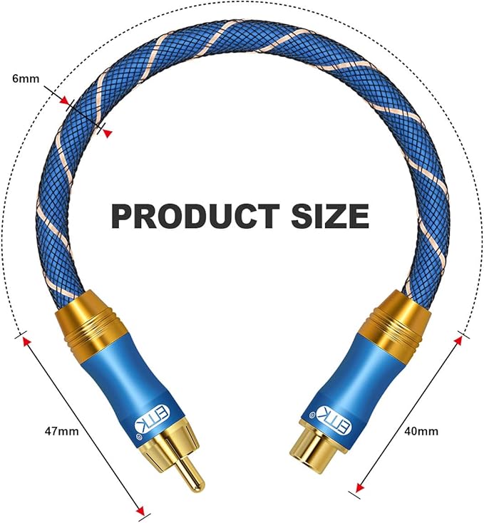 RCA Extension Cable(16.4ft/5m) EMK RCA Male to Female Cable Gold Plated Copper Shell Heavy Duty Digital Coaxial Audio Cable Subwoofer Cable for Home Theater, HDTV, Amplifiers, Hi-Fi Systems