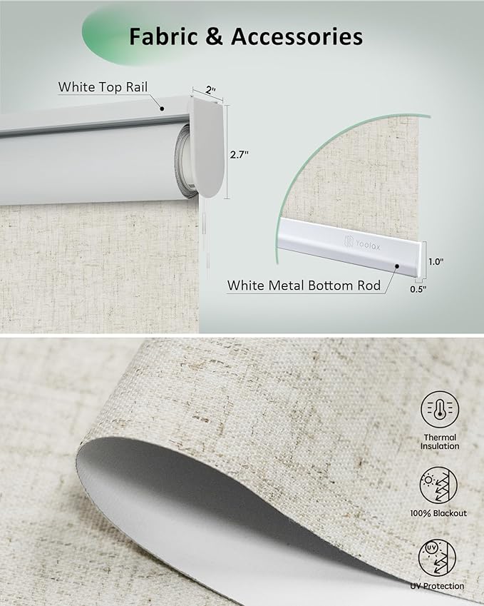 Yoolax Motorized Blinds App Control, Blackout Roller Shades for Windows, Cordless Automatic Shades Roller Window Blinds for Bedroom Living Room Office(Blackout Artisan Beige, 33" W x 72" H)