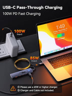 QUUGE USB C Hub 10Gbps, 6-in-1 Aluminum Multiport Adapter for Laptops, 4K@60Hz USB C to HDMI Adapter with 100W PD, 2 USB-A & C 3.2 Data Ports, 30cm Nylon Cable for MacBook Air/Pro, iPad, Thinkpad, XPS